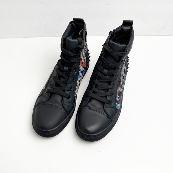 STEVE MADDEN Chaos 01M1 Black Leather Upper Back Spikes High Tops Size 7 - Picture 12 of 13